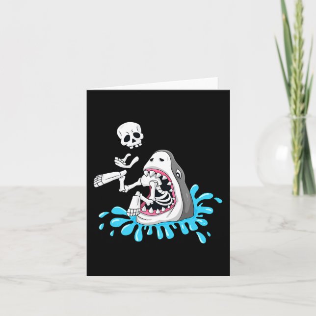 Shark Eats Skeleton Roligt Halloween Boys Girls Ki Kort (Framsida)