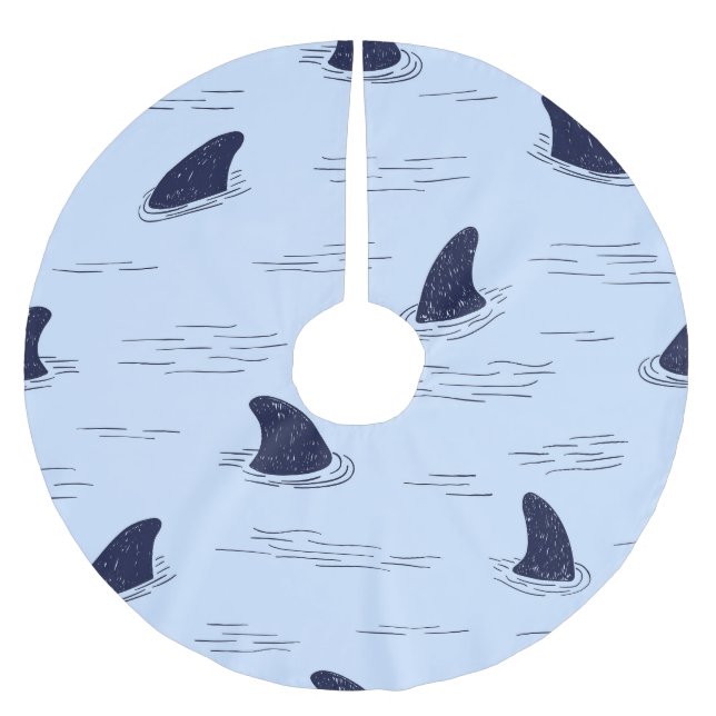 Shark Fin Ocean Mönster Julgransmatta Borstad Polyester (Framsidan)