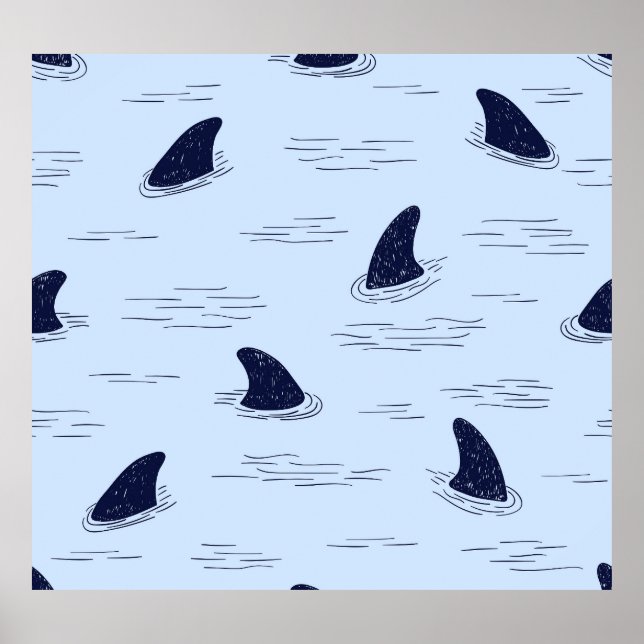 Shark Fin Ocean Mönster Poster (Framsidan)