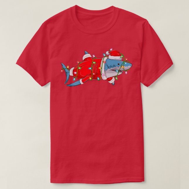 Shark Fish Älskare jul Ljus Santa Merry Shar T Shirt (Design framsida)