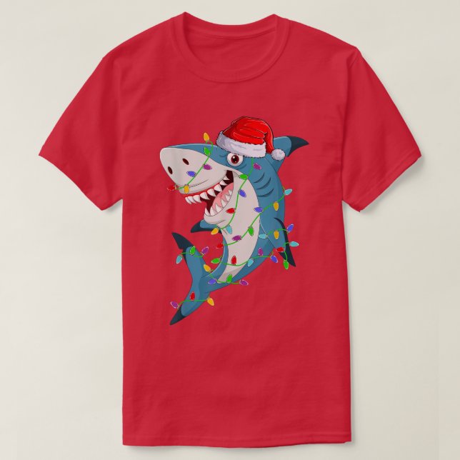 Shark Fish Älskare jul Ljus Santa Shark Julafton T Shirt (Design framsida)