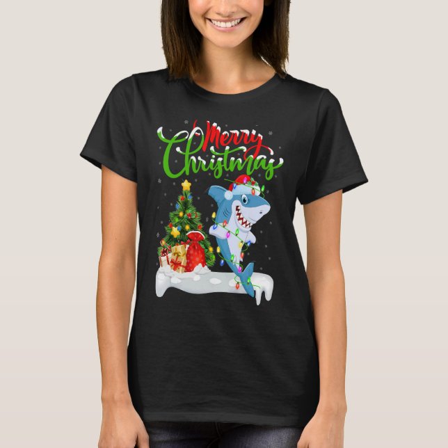 Shark Fish Julafton Dekoration Santa Shark Christm T Shirt (Framsida)