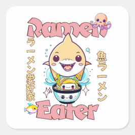 Shark Fish Ramen Eater - Asian food Älskare! Fyrkantigt Klistermärke