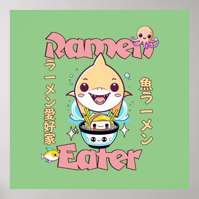Shark Fish Ramen Eater - Asian food Älskare! Poster (Framsidan)