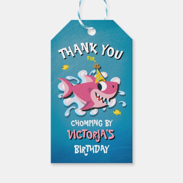 Shark Flicka Födelsedagsfest Gift-Märkre Presentetikett (Framsidan)