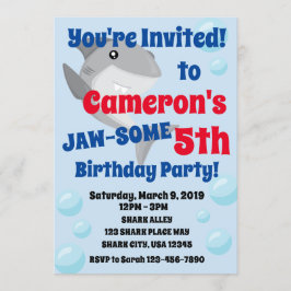 Shark Födelsedagsfest inbjudan for Boys Jaw-some