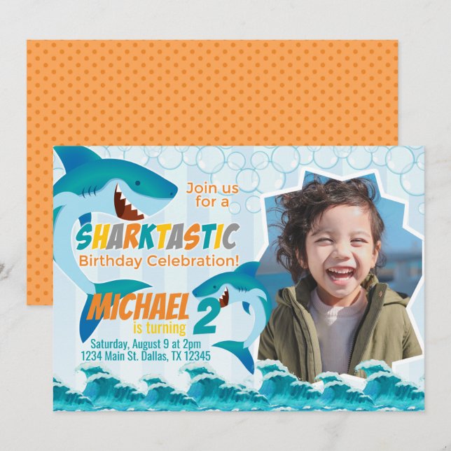 Shark Födelsedagsfest inbjudan Inbjudan (Fram/baksida)
