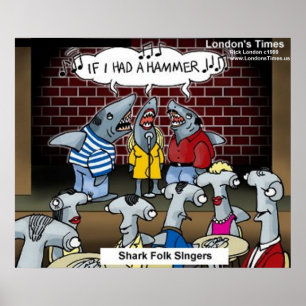 Shark Folk Singers Funny Poster