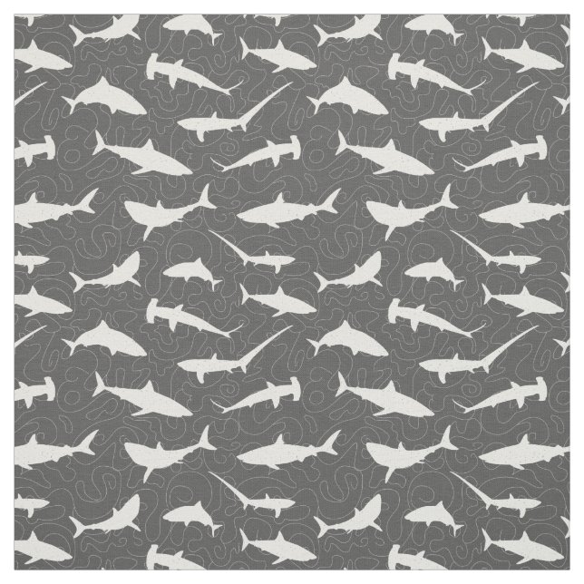 Shark Frenzy Coola Grått och White Mönster Tyg (Provkarta)