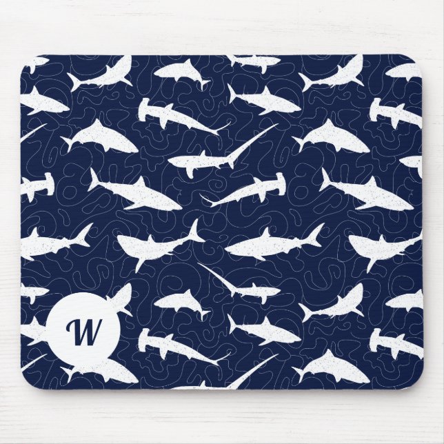 Shark Frenzy Personlig Blue and White Musmatta (Framsidan)