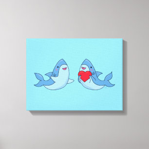 Shark Friends Kawaii Artwork Kids Room Canvastryck