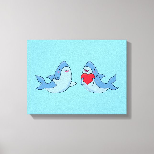 Shark Friends Kawaii Artwork Kids Room Canvastryck (Framsida)