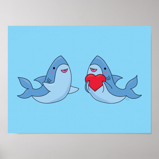 Shark Friends Kawaii Artwork Kids Room Poster (Framsidan)