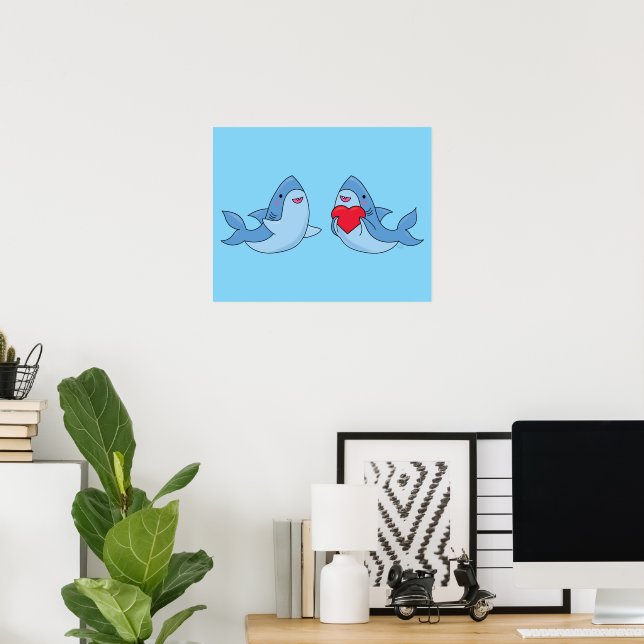 Shark Friends Kawaii Artwork Kids Room Poster (Hemmakontoret)