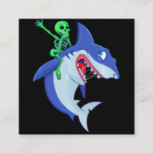 Shark Halloween Skeleton Riding Sharks Älskare fn Fyrkantigt Visitkort