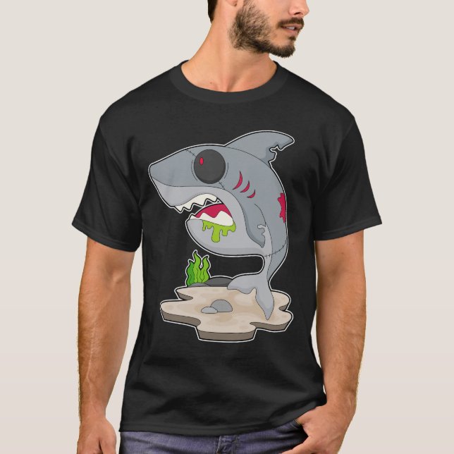 Shark Halloween Zombie T Shirt (Framsida)