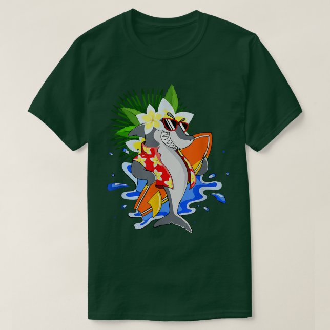 Shark Hawaiian Funny Aloha Hawaii Beach Summer Vac T Shirt (Design framsida)