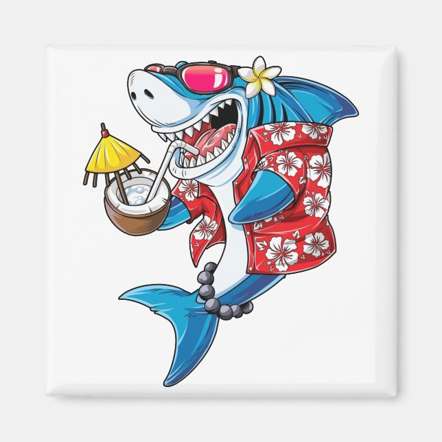Shark Hawaiian Shirt för manar Women Boys flickbar Magnet (Framsidan)