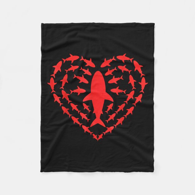 Shark Heart Ocean Funny Valentines Day Men Women K Fleecefilt (Framsidan)