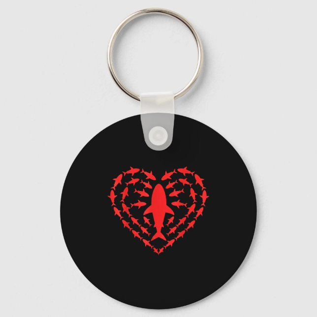 Shark Heart Ocean Funny Valentines Day Men Women K Nyckelring (Framsida)