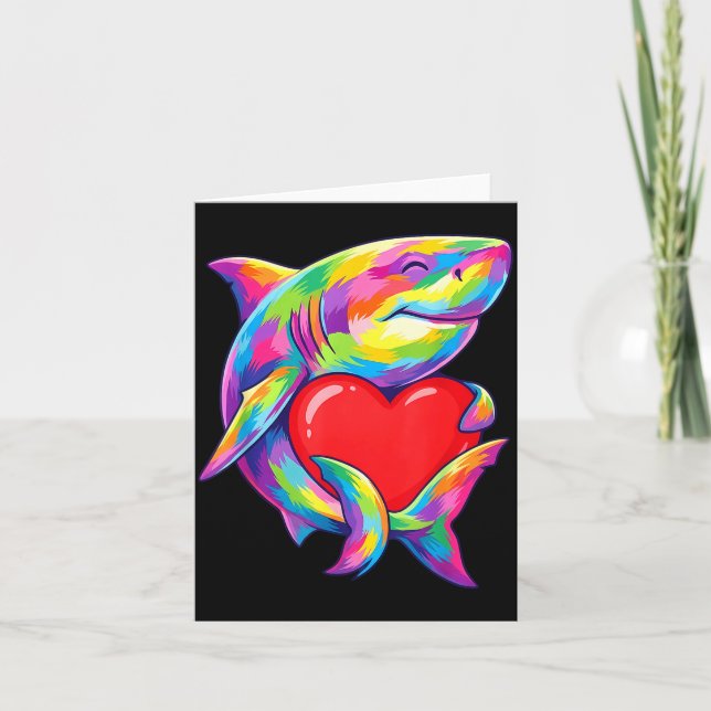 Shark Hugging Valentine Heart Color Critters Rainb Kort (Framsida)
