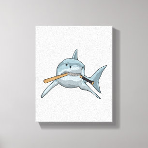 Shark i Baseball med Baseball fladdermus Canvastryck