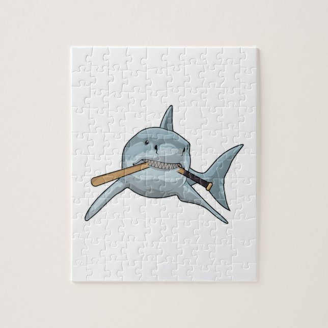Shark i Baseball med Baseball fladdermus Pussel (Vertikal)