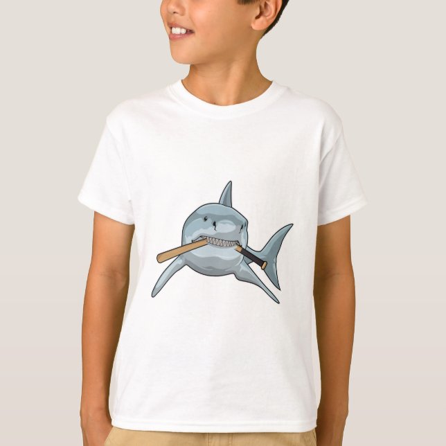 Shark i Baseball med Baseball fladdermus T Shirt (Framsida)