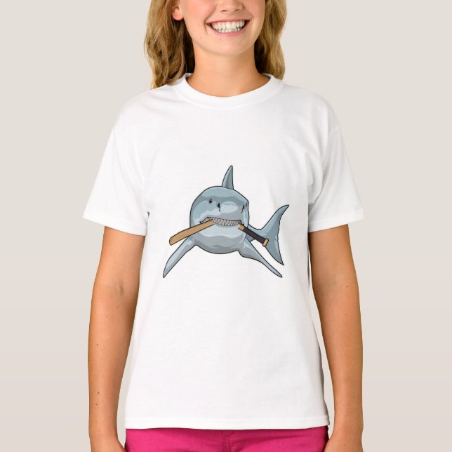 Shark i Baseball med Baseball fladdermus T Shirt (Framsida)