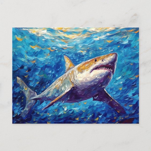 Shark in Expressive Underwater Oil Painting Vykort (Framsida)