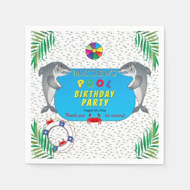 Shark Infested Boy Birthday Bassäng Party Pappersservett (Framsidan)