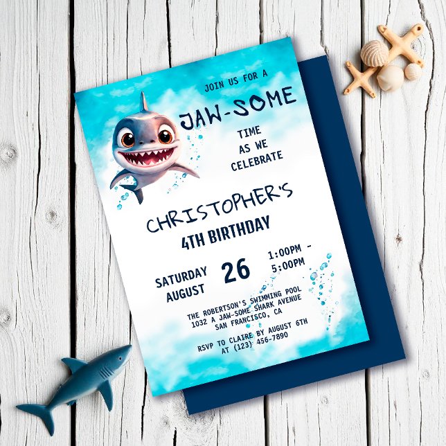 Shark Jawsome under Sea Födelsedagsfest Inbjudningar (Skapare uppladdad)