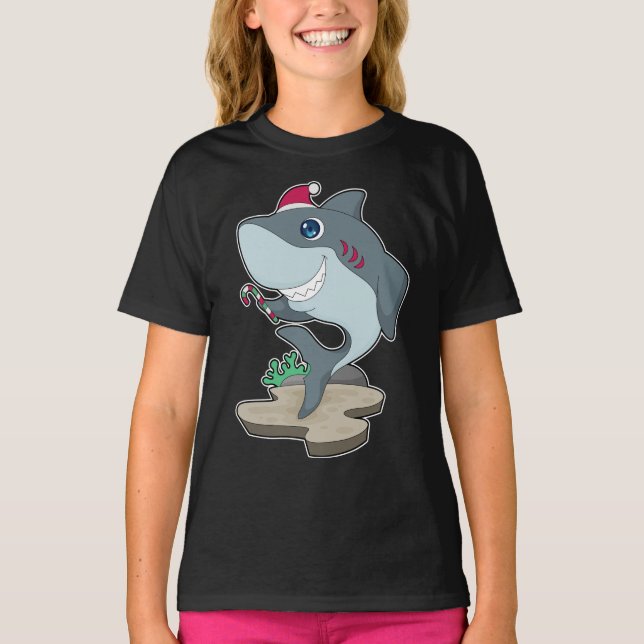 Shark jul Candy cane T Shirt (Framsida)