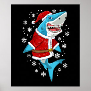 Shark jul Gift Boys Kids Santa Sharkmas Julafton Poster