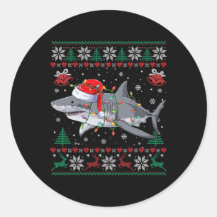 Shark jul Pajama med Santa Sea Animal Lover Runt Klistermärke