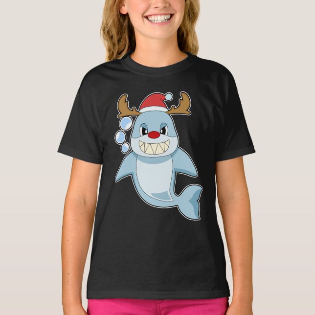 Shark jul Reindeer T Shirt (Framsida)