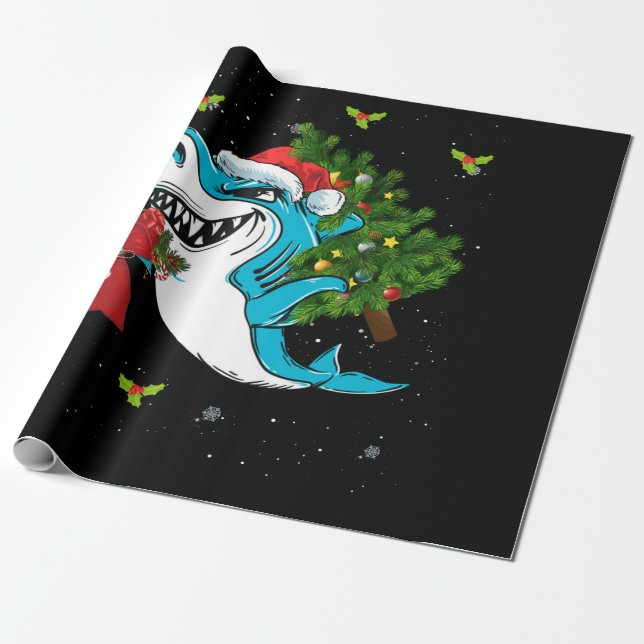 Shark jul Santa Träd Sharkmas Julafton Presentpapper (Utrullad)