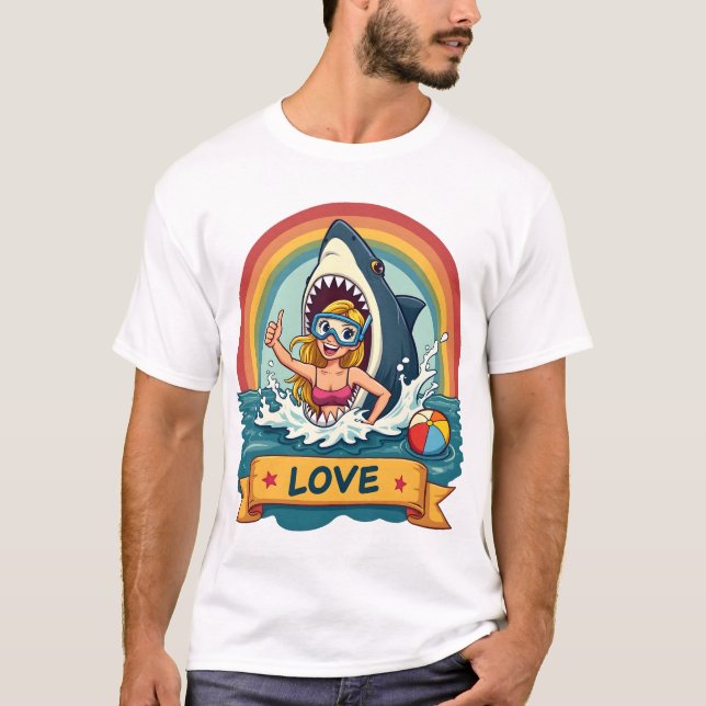 Shark Kärlek - Funny Tecknad Beach T-Shirt (Framsida)