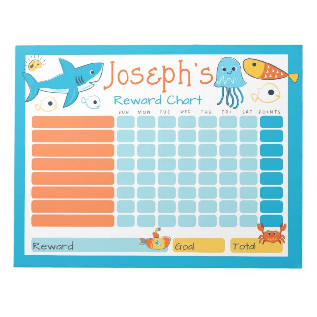 Shark Kids Reward-diagram för dagliga ruttval Anteckningsblock (Framsida)