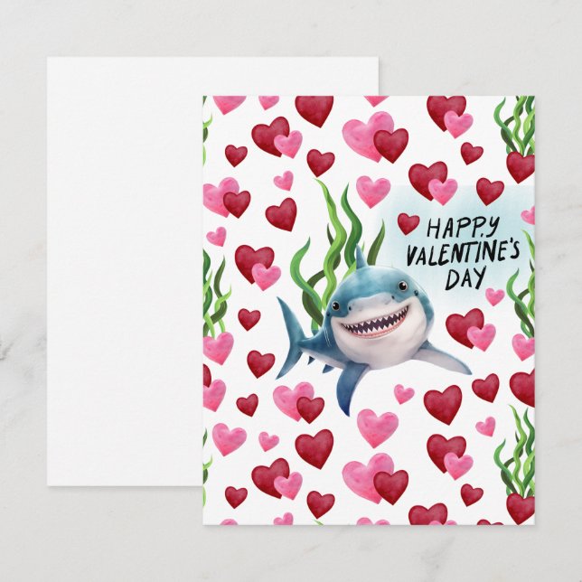 Shark Love Valentine’s Day Card in White Anteckningskort (Fram/baksida)