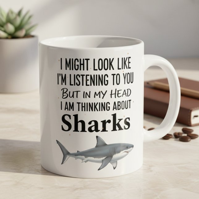 Shark Lover Funny Coffee Mug Thinking Sharks Kaffemugg (Skapare uppladdad)