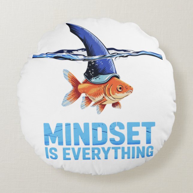 "Shark Mindset Goldfish - inspirationell motivatio Rund Kudde (Framsidan)