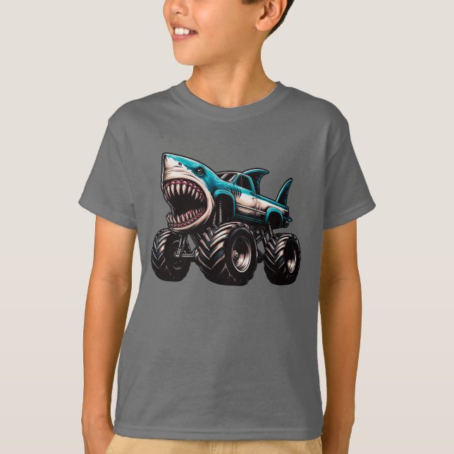 Shark Monster Lastbil T Shirt (Framsida)