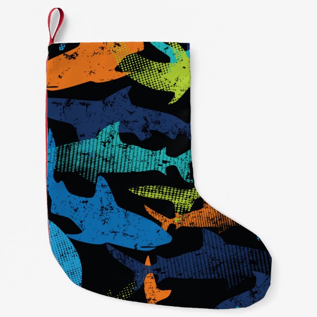 Shark mönster, modern stad liten julstrumpa (Framsidan)