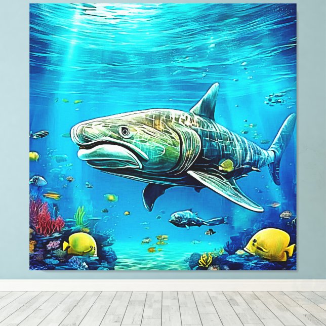 Shark Ocean Predator Art Canvastryck (Insitu (trägolv))