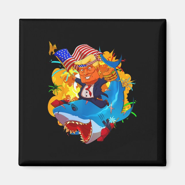 Shark Patriotic 4:e juli amerikanska Flagga Magnet (Framsidan)