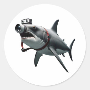 Shark Photograf med kameraheadshot Runt Klistermärke