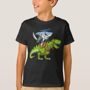 Shark Pirat Riding A T-Rex Dinosaur Fantasy T Shirt