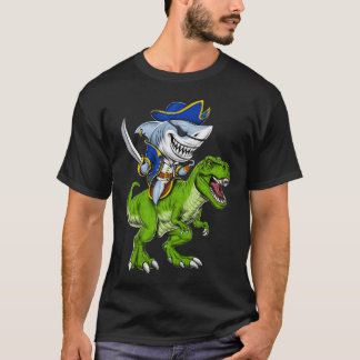 Shark Pirat Riding T-Rex Dinosaur T Shirt
