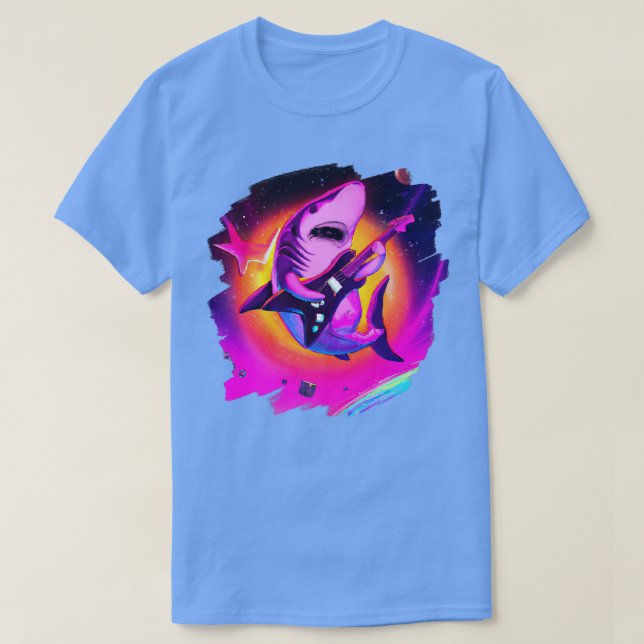 Shark Playing Guitar in Space Outer Space Sharks T Shirt (Design framsida)